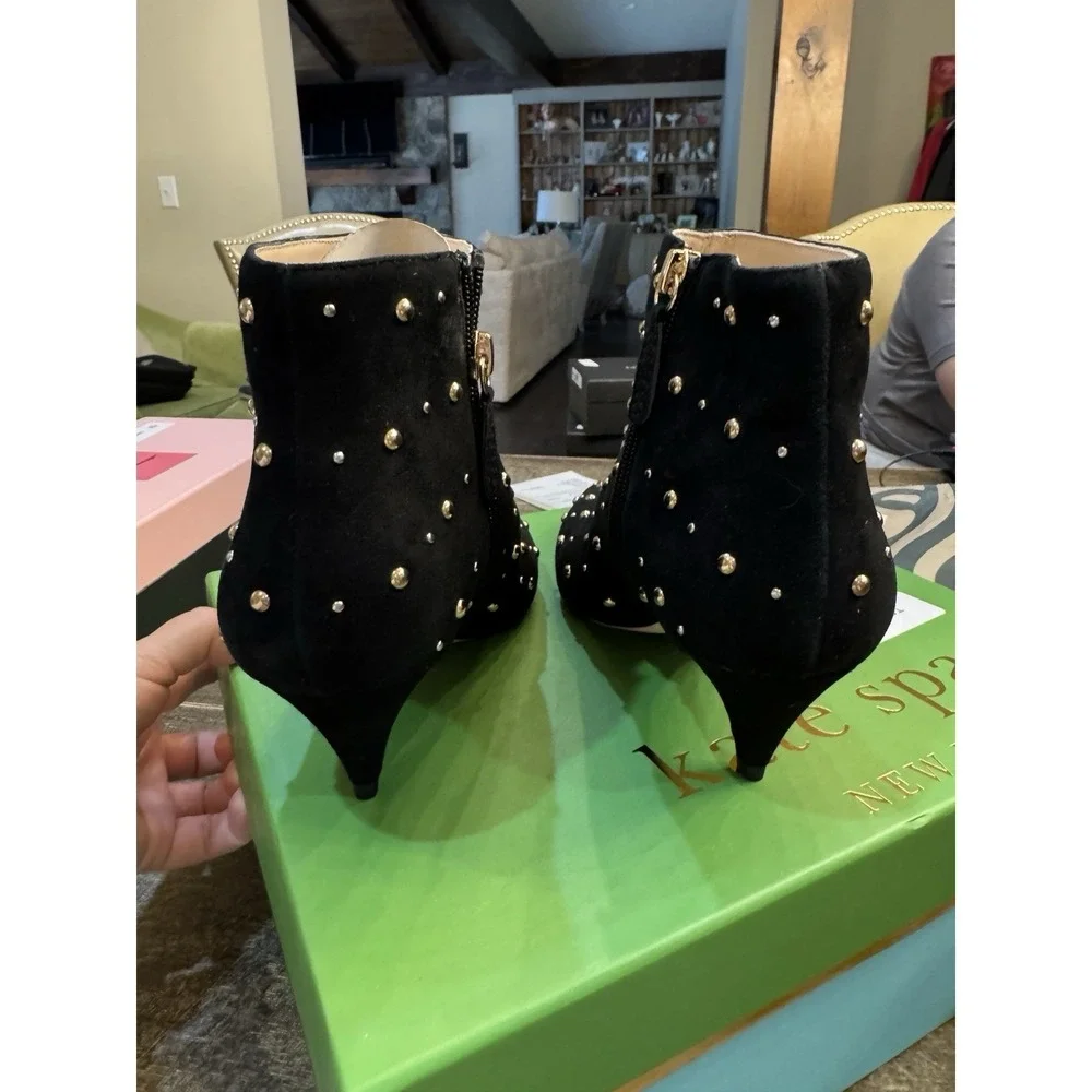 Kate Spade New York BLACK KID SUEDE Women's Starr Ankle Boots Size 7‎ Studded